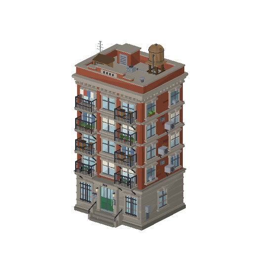 Low-poly Low & Mid-Rise 3D model: Apartment Block 01