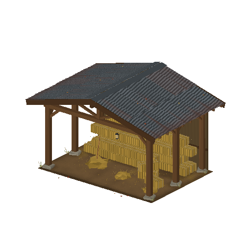 Low-poly Dwellings 3D model: Autumn Hay Barn