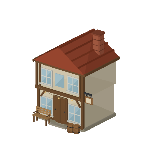 Low-poly Community 3D model: Bld Tavern Inn 01
