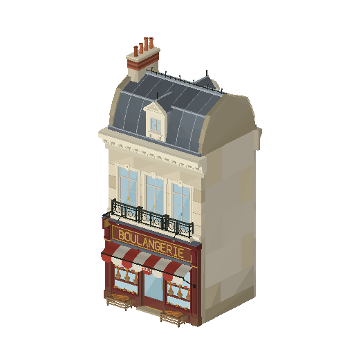 Low-poly Low & Mid-Rise 3D model: Boulangerie 01