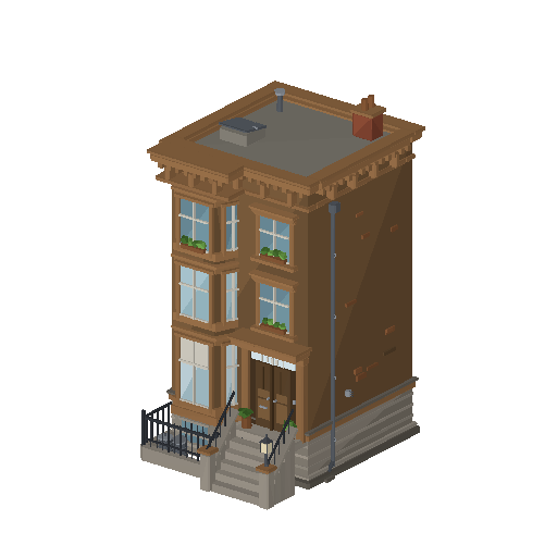 Low-poly Low & Mid-Rise 3D model: Brownstone 01