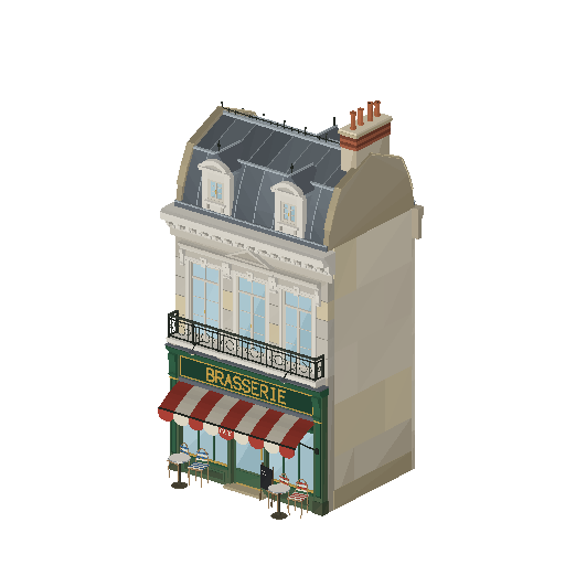 Low-poly Low & Mid-Rise 3D model: Cafe Brasserie 01