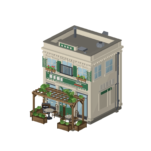 Low-poly Low & Mid-Rise 3D model: Cafe Terrace 01