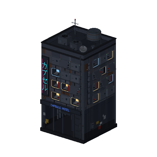 Low-poly Low & Mid-Rise 3D model: Capsule Hotel