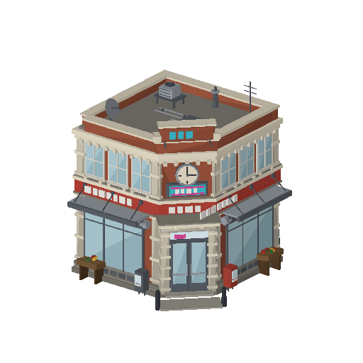 Low-poly Low & Mid-Rise 3D model: Corner Store 01