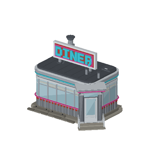 Low-poly Low & Mid-Rise 3D model: Diner 01