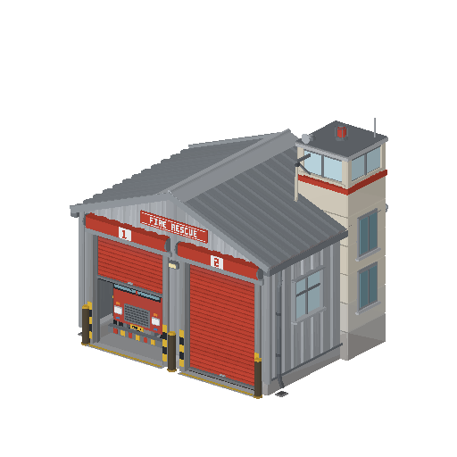 Low-poly Lot Structures 3D model: Fire Rescue Station