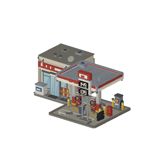 Low-poly Towers & Civic 3D model: Gas Station 01