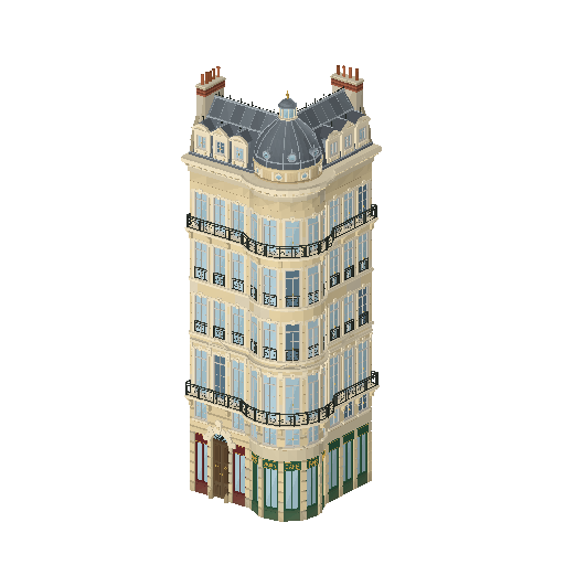 Low-poly Low & Mid-Rise 3D model: Haussmann Corner 01