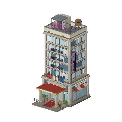Low-poly Towers & Civic 3D model: Hotel 01