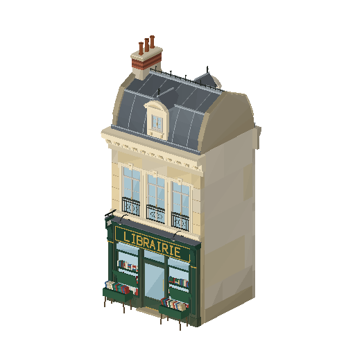 Low-poly Low & Mid-Rise 3D model: Librairie 01