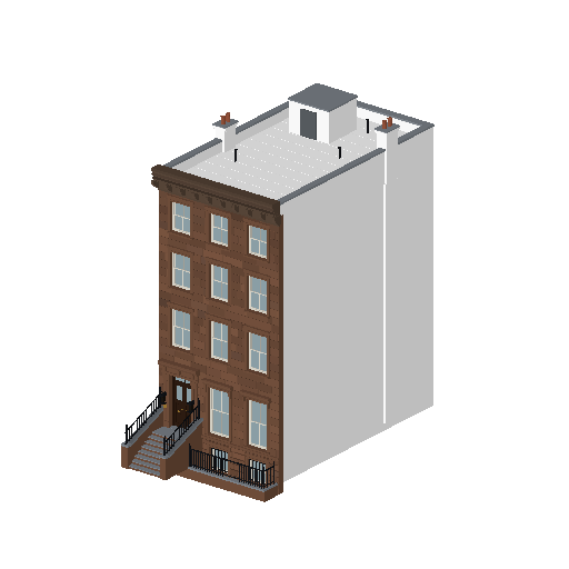 Low-poly Low & Mid-Rise 3D model: Realistic Brownstone 01