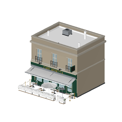 Low-poly Low & Mid-Rise 3D model: Realistic Cafe Terrace 01