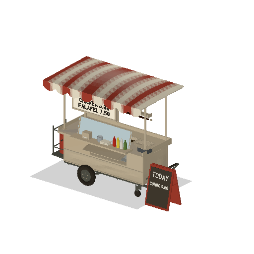 Low-poly Props 3D model: Realistic Food Cart 01