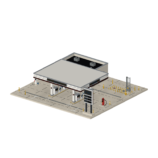 Low-poly Towers & Civic 3D model: Realistic Gas Station 01