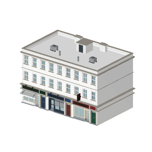 Low-poly Low & Mid-Rise 3D model: Realistic Row Shops 01