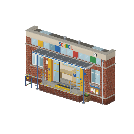 Low-poly Community 3D model: Step-Free School Entrance