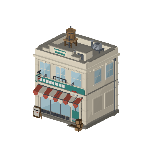 Low-poly Low & Mid-Rise 3D model: Shop Awning 01