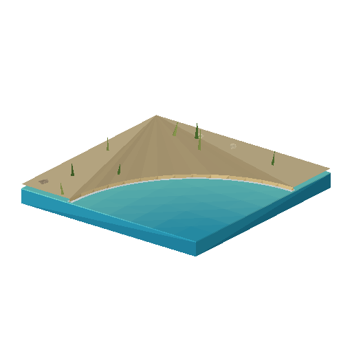Low-poly Water 3D model: Shore Corner In Oasis Tile