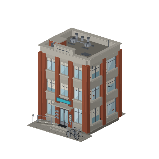 Low-poly Low & Mid-Rise 3D model: Small Office 01