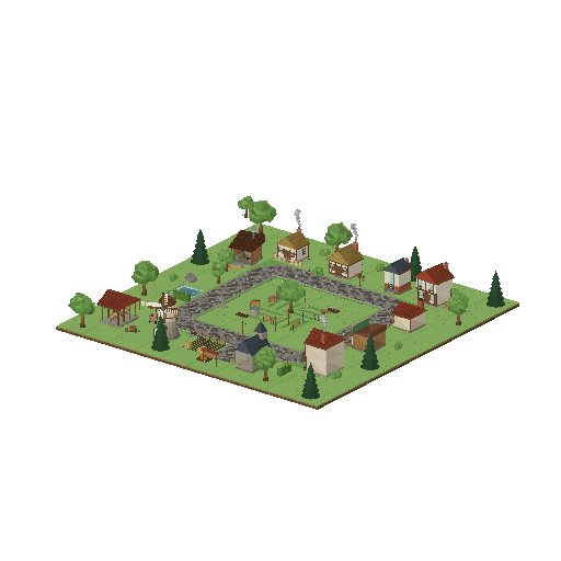 Interactive demo world built from the Cozy Village low-poly 3D asset pack