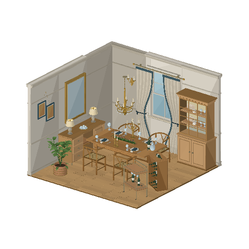 Low-poly 3D asset pack: Dining Room Interior & Configurator (58 models)