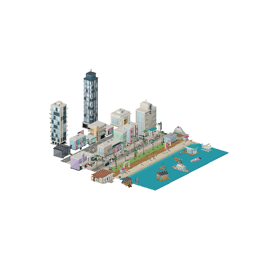 Low-poly 3D asset pack: Vice Beach (104 models)